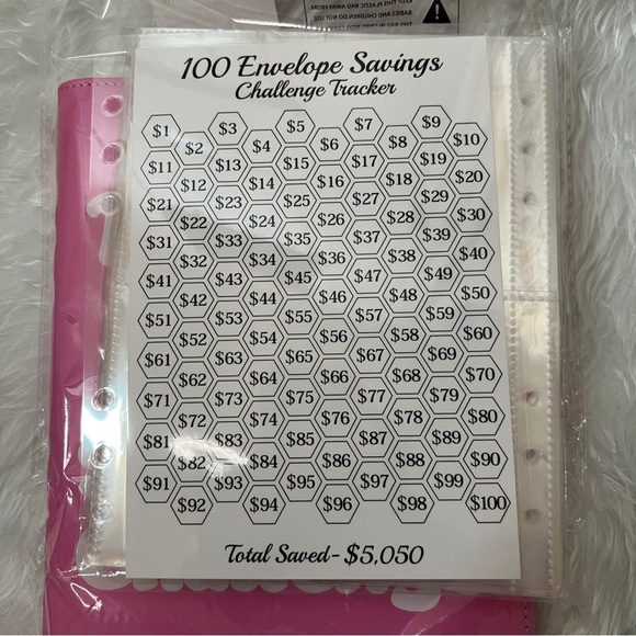 Saving Challenge 100 Envelope Binder Money Budget Book Pink - Picture 5 of 6